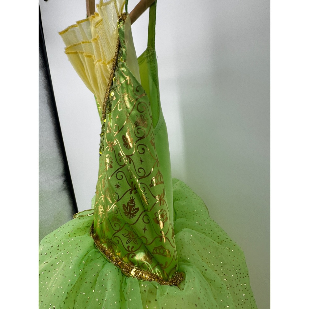 Disney Princess Tiana Costume Dress Kids Size 9/10 Lime Green Gold Sequins - Picture 7 of 14
